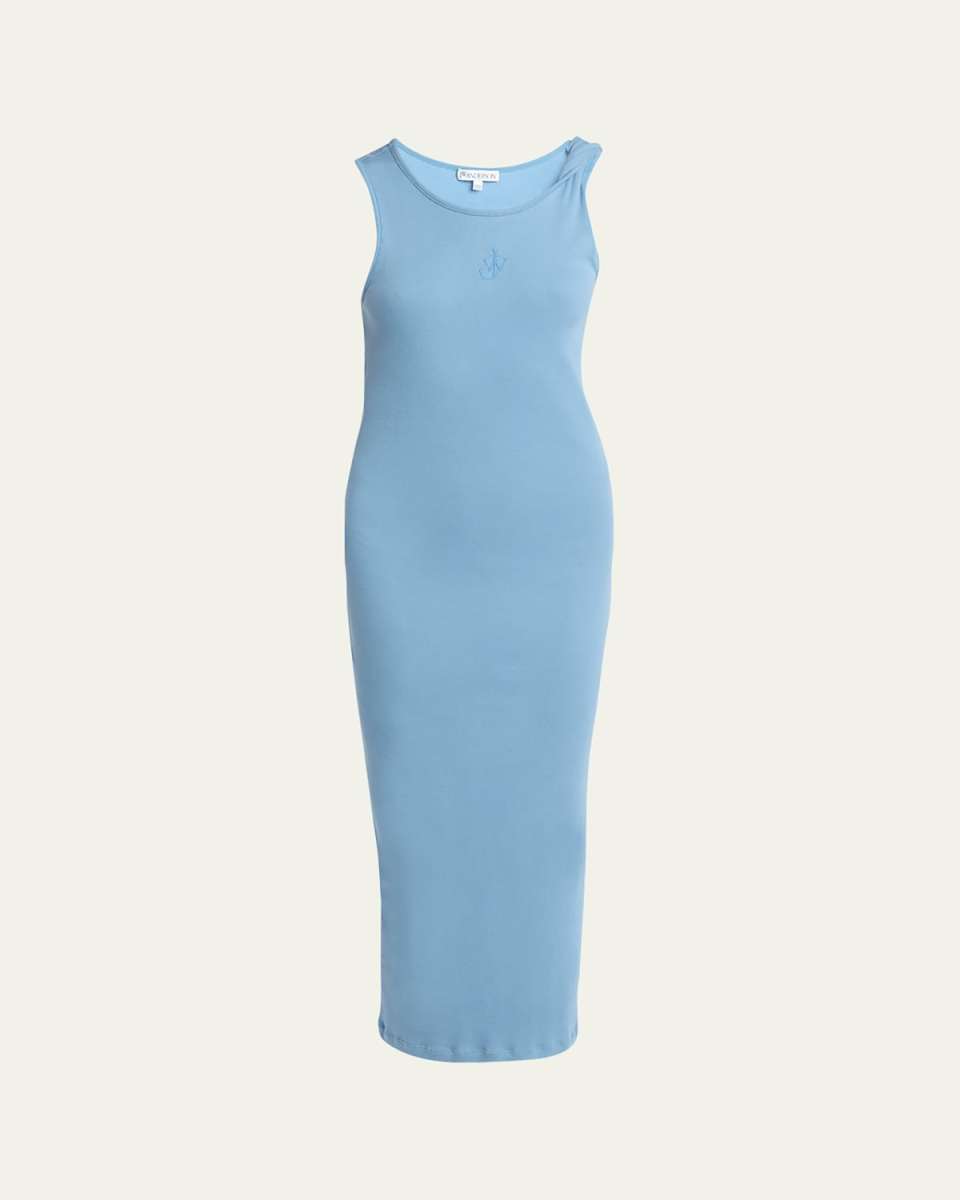 Anchor Embroidered Body-Con Twisted Strap Midi Dress